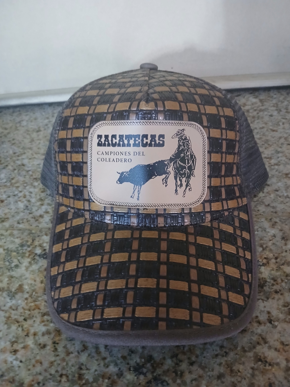 El General Brown and Black Checker Trucker Hat with Zacatecas Patch